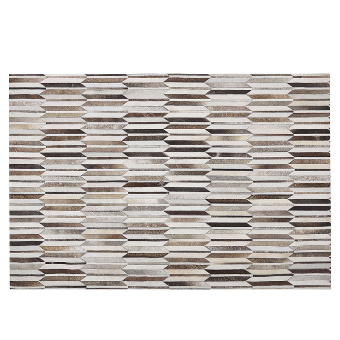 Tappeto rettangolare in pelle di vacchetta beige e marrone 140 x 200 cm Patchwork retrò