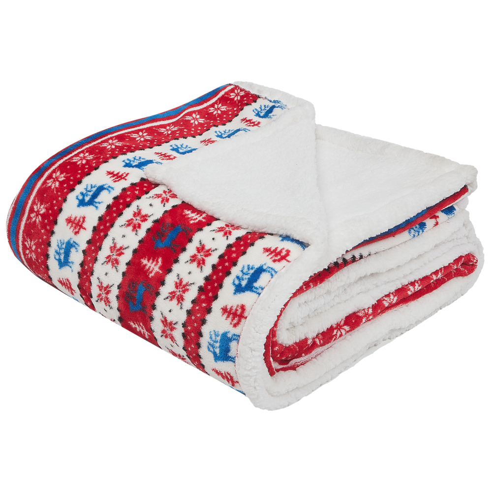 Coperta Plaid in Flanella Rossa e Blu 200 x 220 cm Invernale Stile Maglione Natalizio
