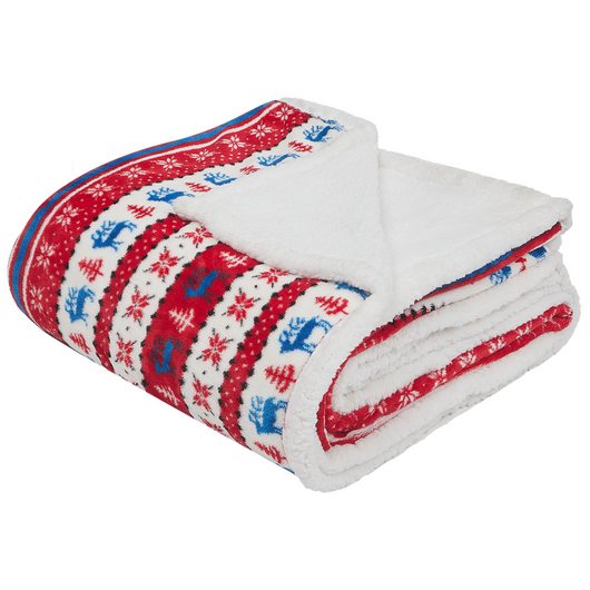 Coperta Plaid in Flanella Rossa e Blu 200 x 220 cm Invernale Stile Maglione Natalizio