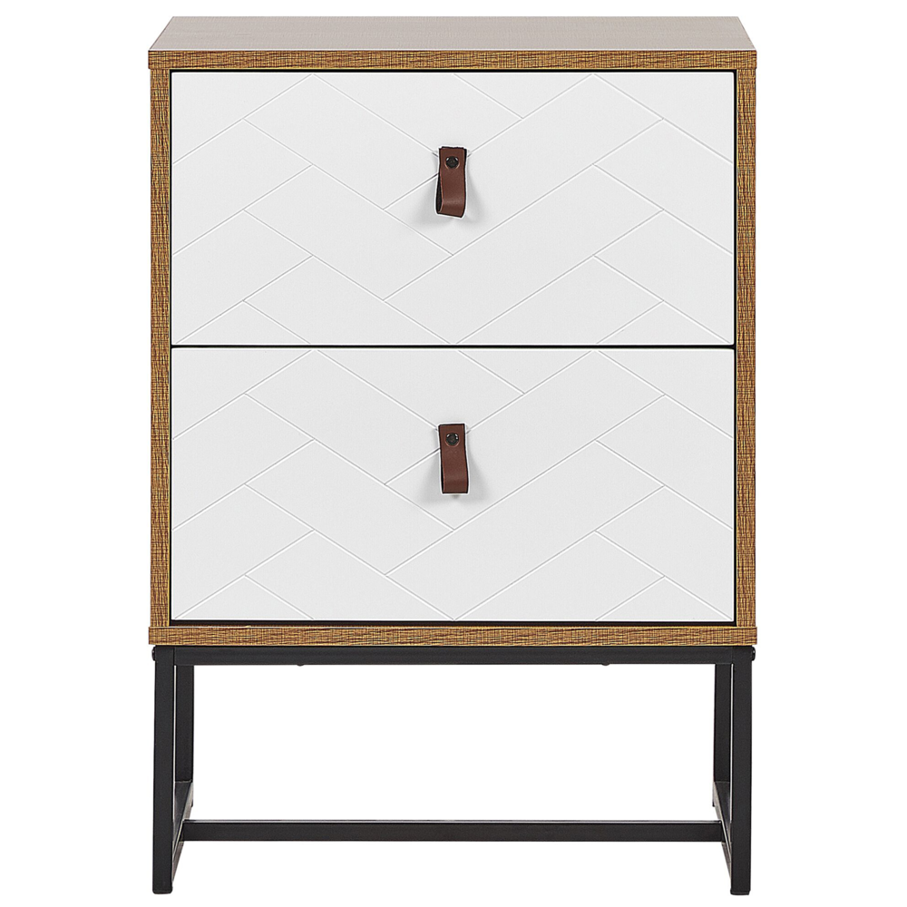 Comodino in legno chiaro con gambe in metallo bianco Mobiletto piccolo 69 x 49 cm Comodino moderno Mobili per camera da letto tradizionali