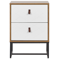 Comodino in legno chiaro con gambe in metallo bianco Mobiletto piccolo 69 x 49 cm Comodino moderno Mobili per camera da letto tradizionali