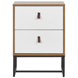 Comodino in legno chiaro con gambe in metallo bianco Mobiletto piccolo 69 x 49 cm Comodino moderno Mobili per camera da letto tradizionali