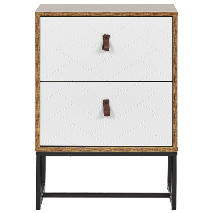 Comodino in legno chiaro con gambe in metallo bianco Mobiletto piccolo 69 x 49 cm Comodino moderno Mobili per camera da letto tradizionali