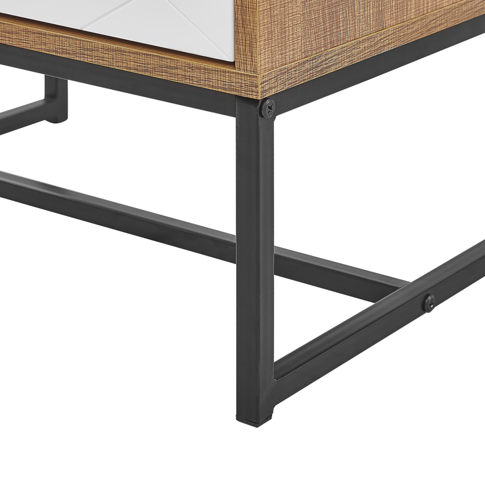 Comodino in legno chiaro con gambe in metallo bianco Mobiletto piccolo 69 x 49 cm Comodino moderno Mobili per camera da letto tradizionali