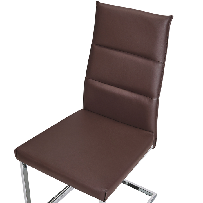 Set di 2 sedie da pranzo in ecopelle marrone scuro imbottite gambe a sbalzo argento senza braccioli design moderno