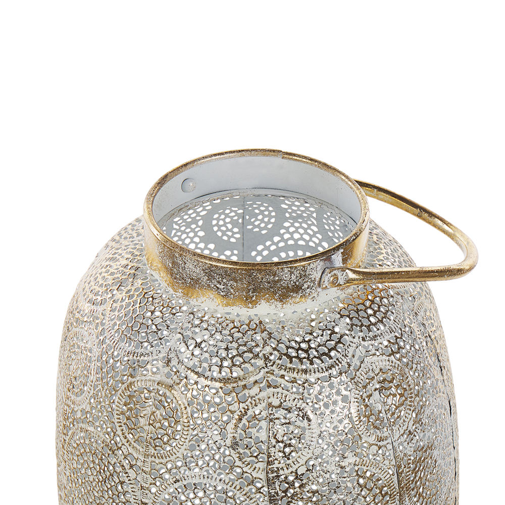 Lanterna in metallo dorato 40 cm con portacandele in vetro traforato orientale Boho