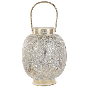 Lanterna in metallo dorato 30 cm con portacandele in vetro traforato orientale Boho