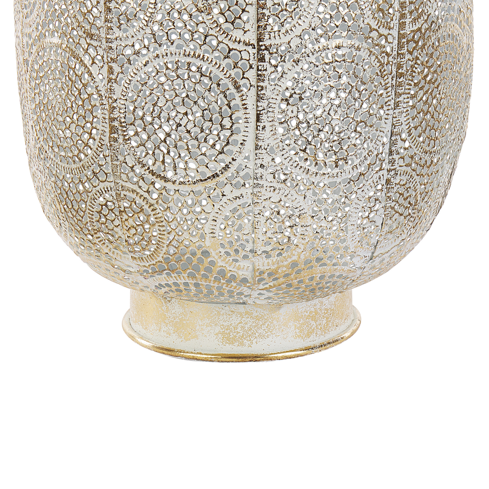 Lanterna in metallo dorato 30 cm con portacandele in vetro traforato orientale Boho
