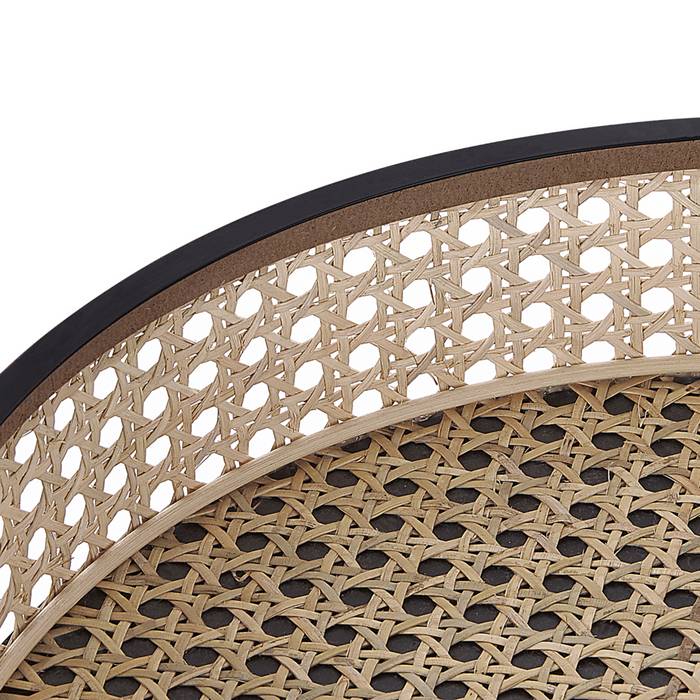 Tavolino in metallo Nero gambe pieghevoli in rattan chiaro piano staccabile rotondo Boho