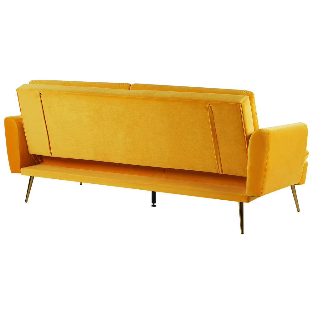 Divano Letto Velluto Giallo 3 Posti Click Clack Gambe In Metallo Dorato