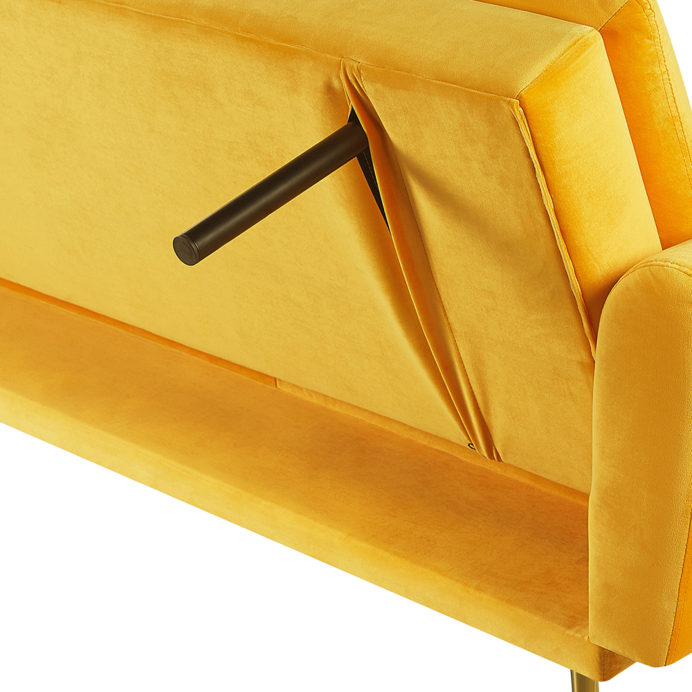 Divano Letto Velluto Giallo 3 Posti Click Clack Gambe In Metallo Dorato