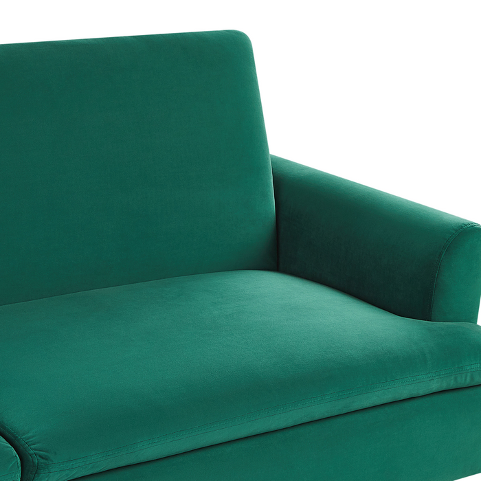 Divano Letto in Velluto Verde Scuro 3 Posti Click Clack Gambe In Metallo Dorato