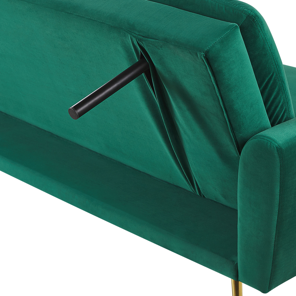 Divano Letto in Velluto Verde Scuro 3 Posti Click Clack Gambe In Metallo Dorato