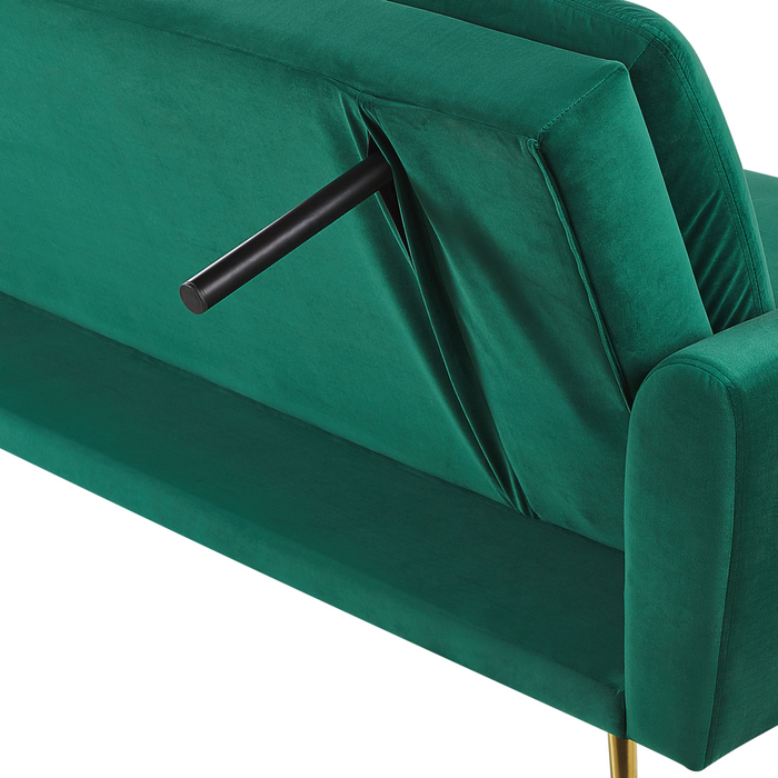 Divano Letto in Velluto Verde Scuro 3 Posti Click Clack Gambe In Metallo Dorato