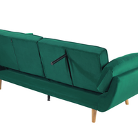 Divano Letto Tessuto Velluto Verde Gambe In Legno A 3 Posti Imbottitura In Schiuma Imbottitura Biscuit Schienale Diviso