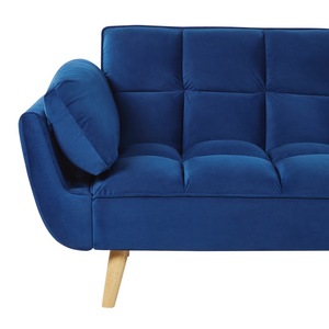 Divano Letto Tessuto Velluto Blu Navy Gambe In Legno A 3 Posti Imbottitura In Schiuma Imbottitura Biscuit Schienale Diviso