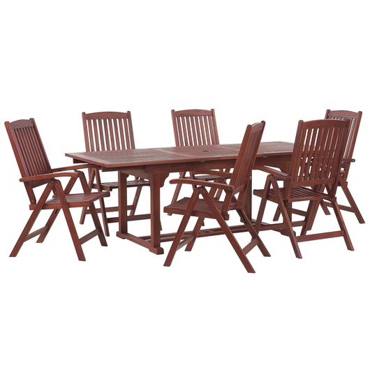 Set da pranzo da giardino Tavolo allungabile legno acacia chiaro 6 sedie con cuscini blu Schienale regolabile pieghevole in stile rustico