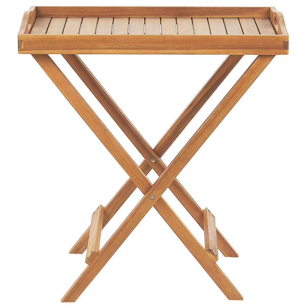 Set da bistrot da giardino Tavolo in legno di acacia 2 sedie con cuscini blu resistente ai raggi UV pieghevole