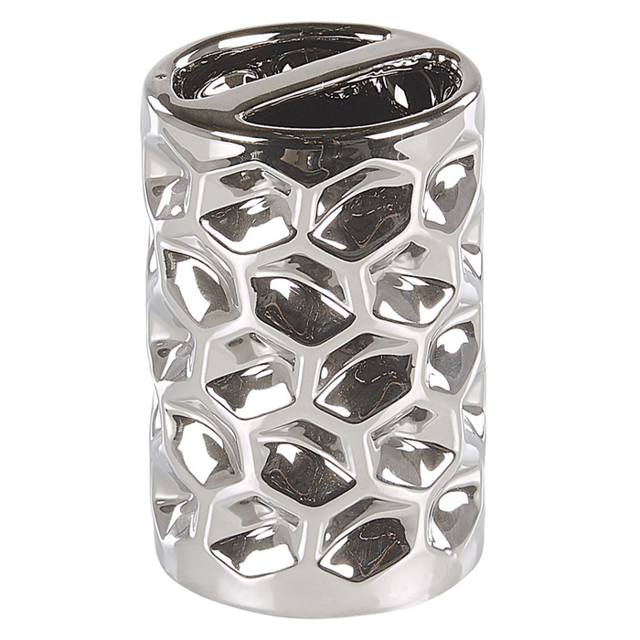 Set di 5 Accessori Bagno in Ceramica Argento portasapone dispenser Bicchiere e Portascopino