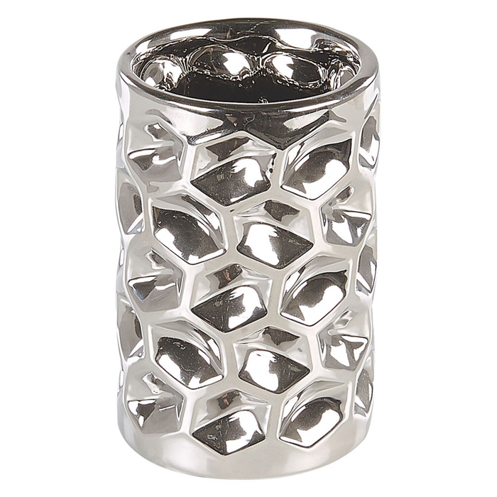 Set di 5 Accessori Bagno in Ceramica Argento portasapone dispenser Bicchiere e Portascopino