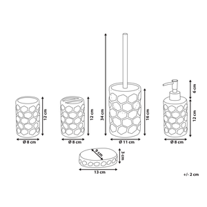 Set di 5 Accessori Bagno in Ceramica Argento portasapone dispenser Bicchiere e Portascopino