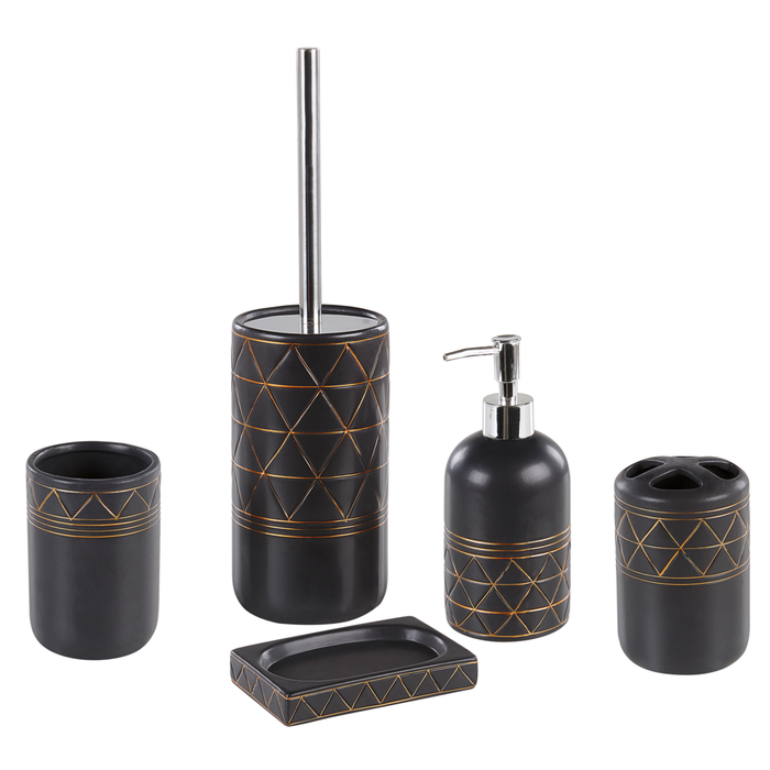 Set di Accessori Bagno Bicchieri Portasapone in Ceramica Oro e Nero