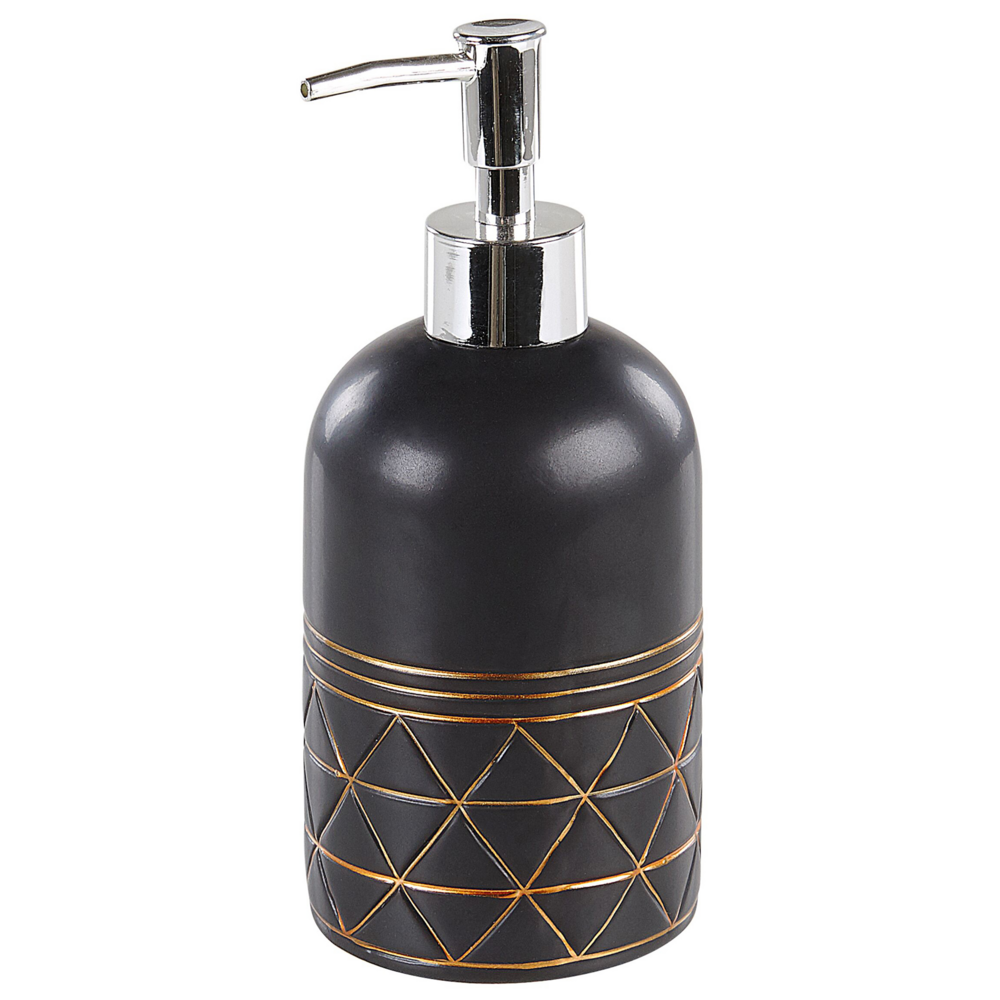 Set di Accessori Bagno Bicchieri Portasapone in Ceramica Oro e Nero