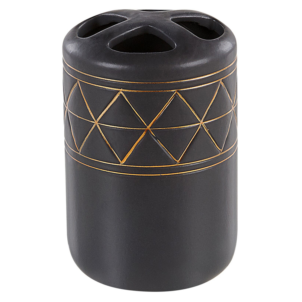 Set di Accessori Bagno Bicchieri Portasapone in Ceramica Oro e Nero