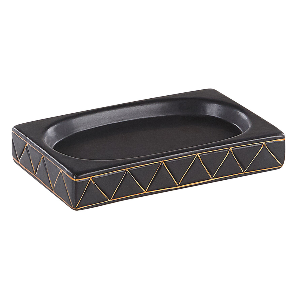 Set di Accessori Bagno Bicchieri Portasapone in Ceramica Oro e Nero