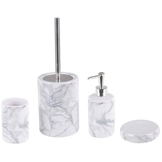 Set da bagno quattro pezzi ceramica bianco dispenser sapone porta spazzolino