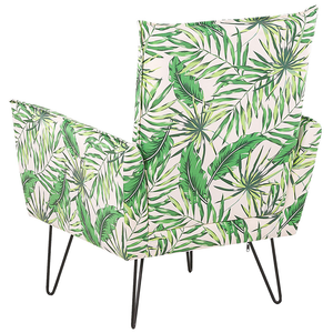 Poltrona in tessuto Nero motivo floreale gambe a forcina in metallo soggiorno camera da letto sedia