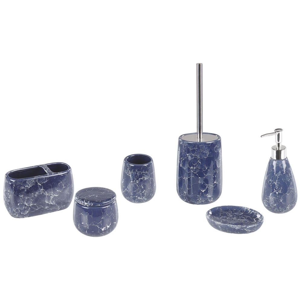 Set di accessori per il bagno in marmo blu in ceramica Glam Glamour Dispenser di sapone Porta scopino
