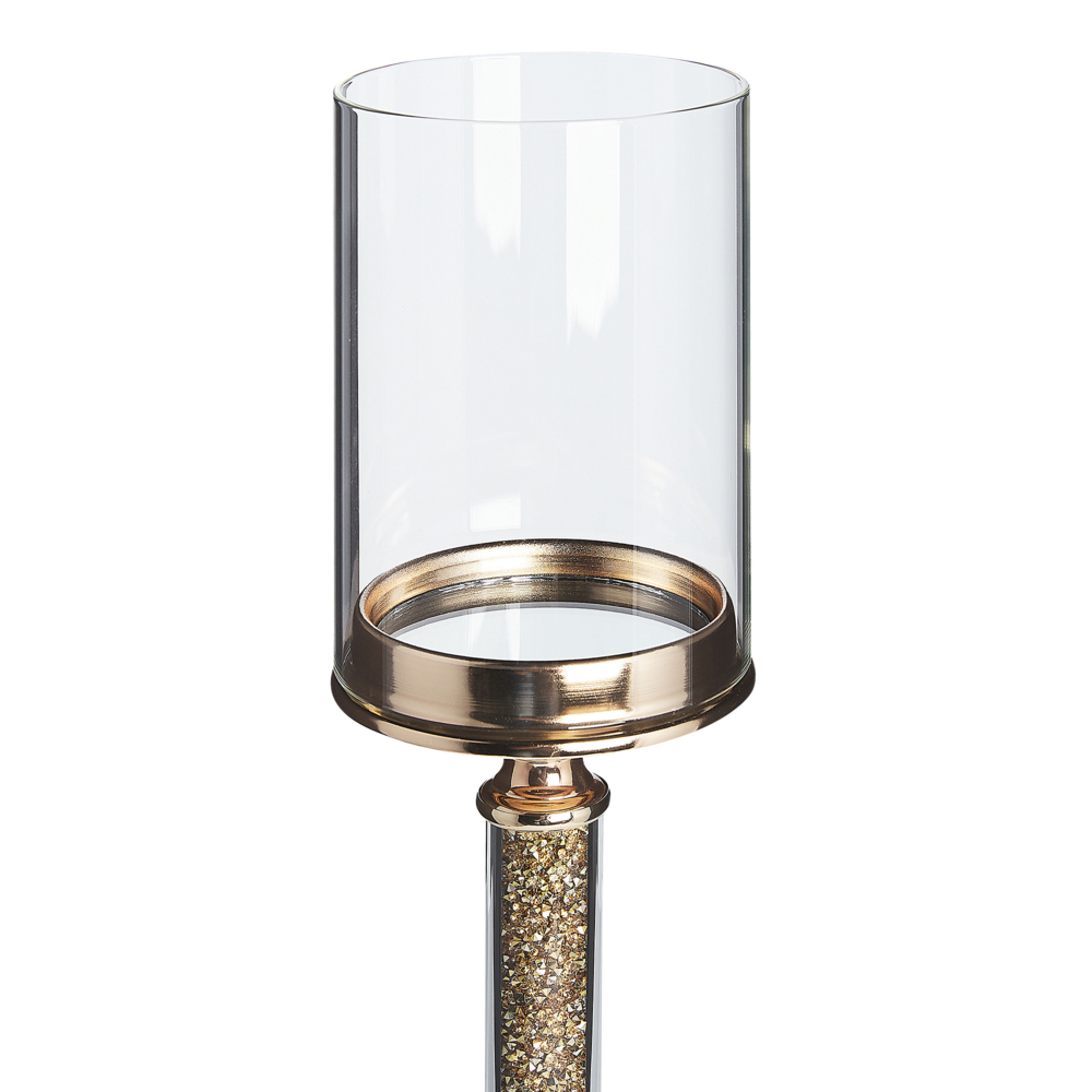 Portacandele Colonna in metallo dorato Paralume in vetro 41 cm Centrotavola decorativo glamour