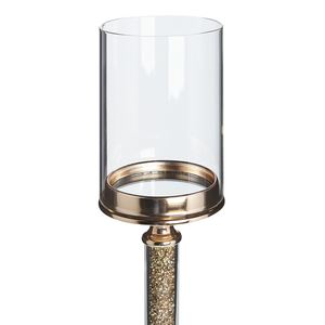 Portacandele Colonna in metallo dorato Paralume in vetro 41 cm Centrotavola decorativo glamour