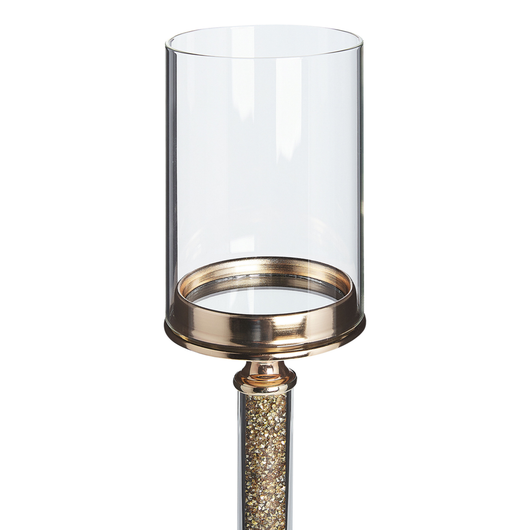 Portacandele Colonna in metallo dorato Paralume in vetro 41 cm Centrotavola decorativo glamour