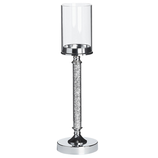 Portacandele in metallo argentato con paralume in vetro da 48 cm Centrotavola decorativo glamour
