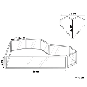 Vassoio decorativo in ottone dorato e vetro specchiato a forma di cuore 28 x 20 cm pezzo per candele gioielli