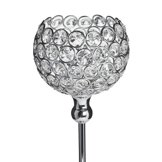 Portacandele Foglia di tè Paralume in metallo argentato a forma di ciotola con cristalli di vetro 27 cm Centrotavola decorativo glamour