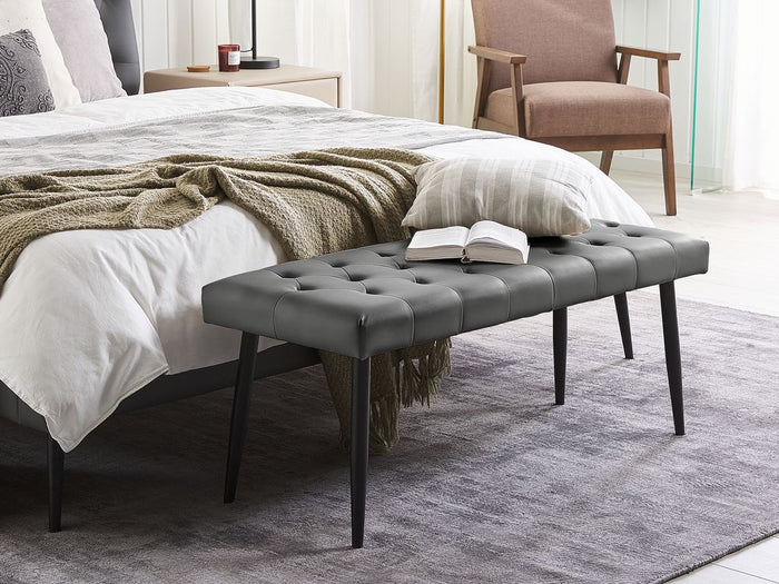 Panca per camera da letto Gambe in metallo con rivestimento abbottonato in ecopelle grigia