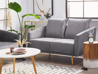 Divano Velluto Grigio 2 Posti Schienale Imbottito Gambe In Metallo Dorato Retrò Glam