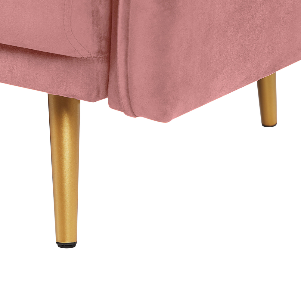 Divano Velluto Rosa 3 Posti Schienale Imbottito Gambe In Metallo Dorato Retrò Glam