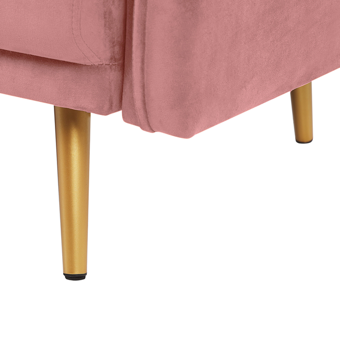 Divano Velluto Rosa 3 Posti Schienale Imbottito Gambe In Metallo Dorato Retrò Glam