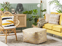 Pouf in juta beige 56 x 56 cm quadrato in tessuto ottomana poggiapiedi motivo con stampa dorata