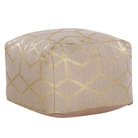 Pouf in juta beige 56 x 56 cm quadrato in tessuto ottomana poggiapiedi motivo con stampa dorata