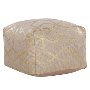 Pouf in juta beige 56 x 56 cm quadrato in tessuto ottomana poggiapiedi motivo con stampa dorata