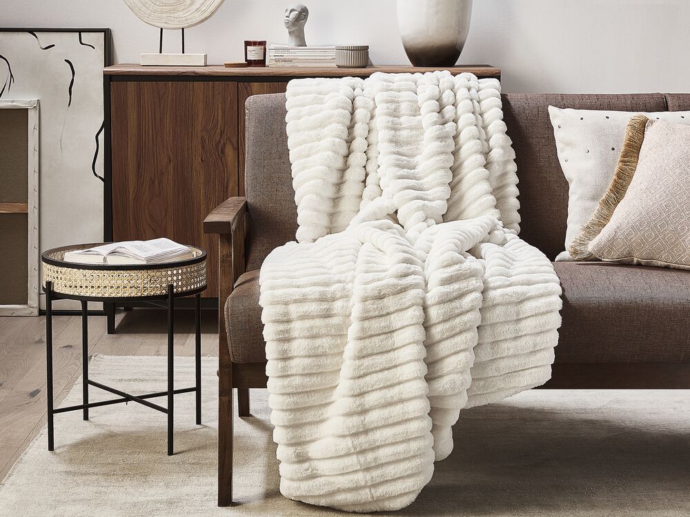 Coperta in tessuto di poliestere bianco 150 x 200 cm copriletto decorativo per soggiorno arredamento scandinavo