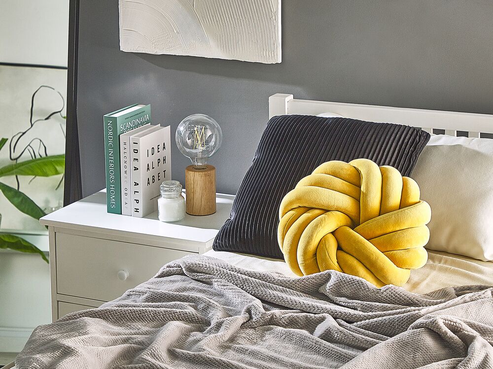 Cuscino Nodo Velluto Giallo 30 x 30 cm Legato Peluche Decorativo Moderno