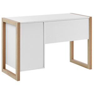 Scrivania da casa in legno bianco 110 x 50 cm cassetto portaoggetti in legno chiaro design minimalista