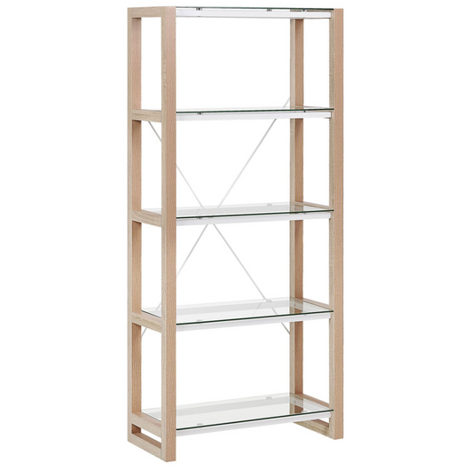 Libreria Scaffale in vetro legno bianco e legno chiaro Scaffale autoportante Design scandinavo