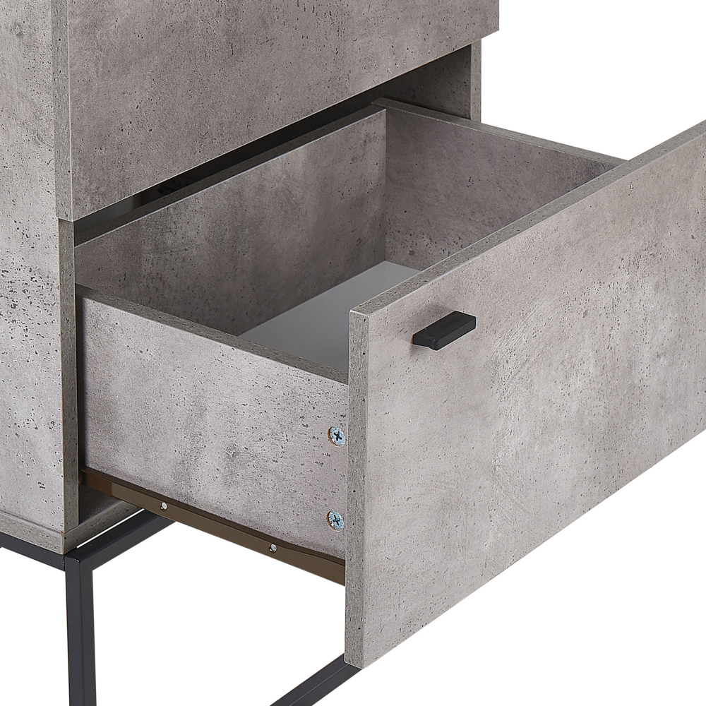 Cassettiera Effetto Cemento Legno Chiaro 4 Ripiani Base in Metallo Nero Industriale